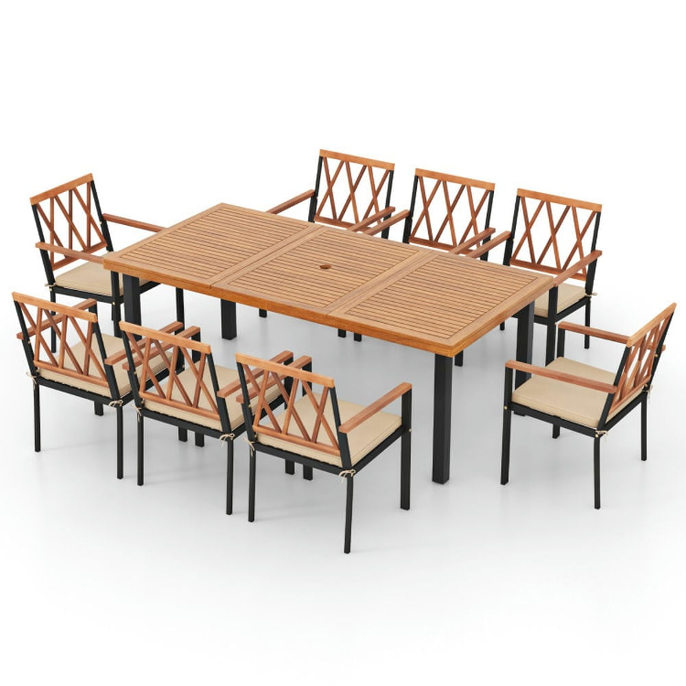 Spaco 79 Inch Acacia Wood Dining Table, 8-Person Patio Table with 1.9 Inch Umbrella Hole and Adjustable Foot Pads, Wood Dining Table for Outdoor as Garden, Patio, Natural