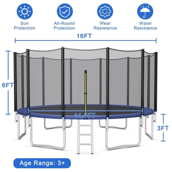 Spaco 8/10/12/14/15/16 Feet Outdoor Trampoline Bounce Combo with Safety Closure Net Ladder-16 ft, Trampoline Outdoor, Great Mini Trampoline for Indoor/Garden Workout