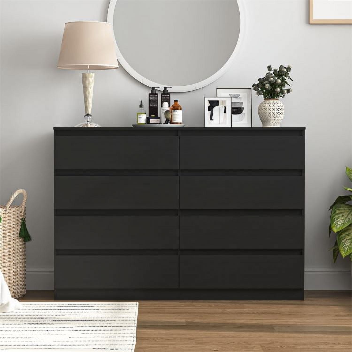 Spaco 8 Chest of Drawers, Multipurpose Minimalist Style 8 Drawer Dresser, Wooden Dressers for Bedroom, Living Room, Hallway, Black
