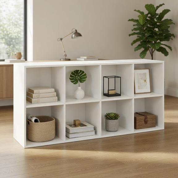 Spaco 8-Cube Bookcase - Sturdy Plastic Brackets Anti-Tip, 2 Kits, Storage Organizer, White