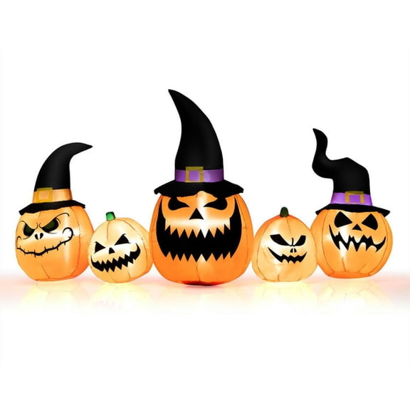 Spaco 8 Feet Inflatable Pumpkin Family Waterproof Halloween Yard Decoration with LED Lights, Inflatable Pumpkin, Waterproof Halloween Pumpkin Decoration for Outdoor as Garden, Patio, Orange