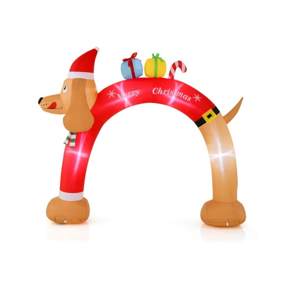 Spaco 8 Feet Lighted Inflatable Christmas Dachshund Arch with Air Blower, Inflatable Christmas Arch, 210T Waterproof Polyester Fabric Arch for Outdoor as Porch, Yard, Brown