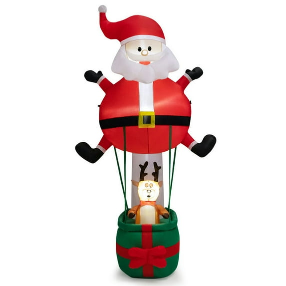 Spaco 8 Ft Inflatable Santa Claus and Reindeer with Self-Inflating Function, Christmas Inflatable Hot Air Balloon Decoration, Inflatable Santa Claus and Reindeer for Outdoor as Patio, Yard, Red