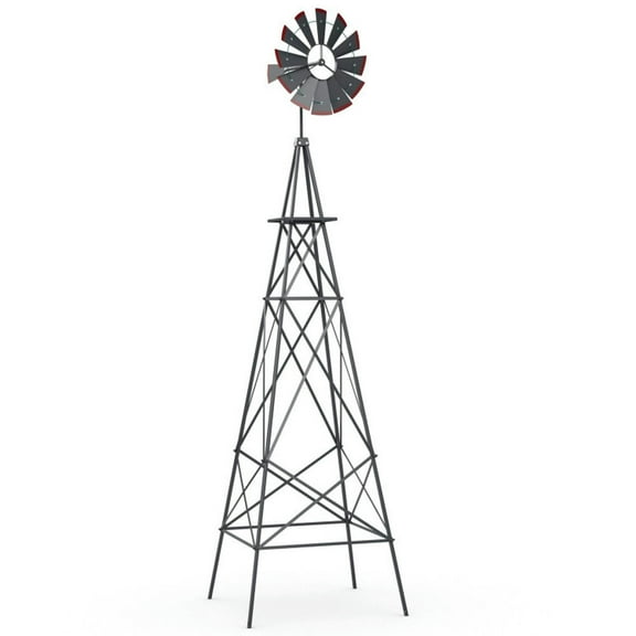 Spaco 8 Ft Tall Windmill Metal Ornamental Wind Wheel Weather Resistant, Ornamental Windmill with Robust Metal Frame, Windmill for Outdoor, Gray