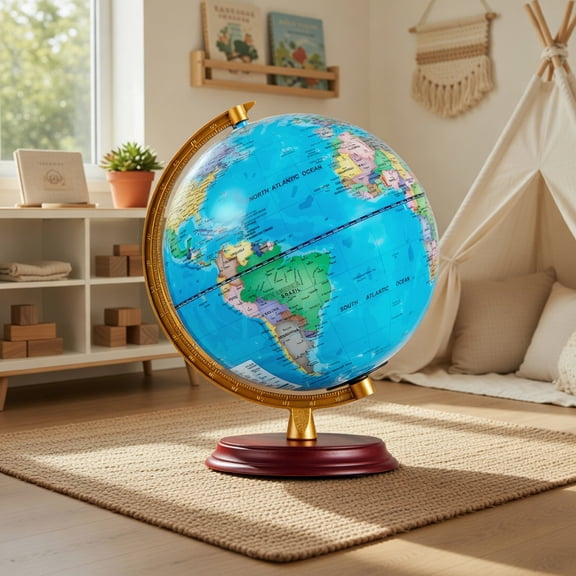 Spaco 8" Illuminated Globe Lamp, USB Powered, HD Map, Night Light, Blue
