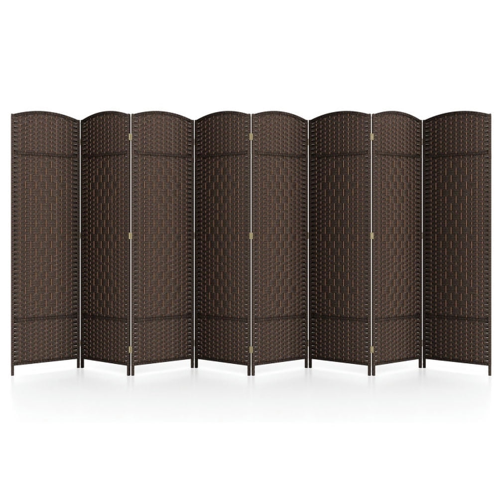 Spaco 8-Panel 6 Feet Tall Room Divider, Folding Room Divider with Hand-Woven Texture, Privacy Screen with Solid Wood Frame for Indoor, Brown