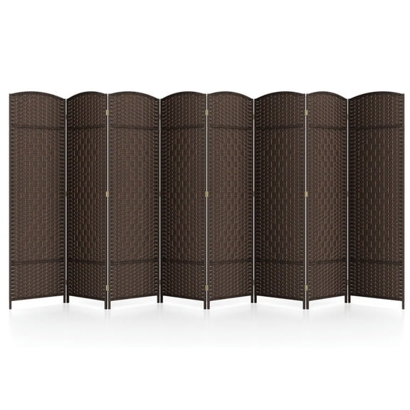 Spaco 8-Panel 6 Feet Tall Room Divider, Folding Room Divider with Hand-Woven Texture, Privacy Screen with Solid Wood Frame for Indoor, Brown
