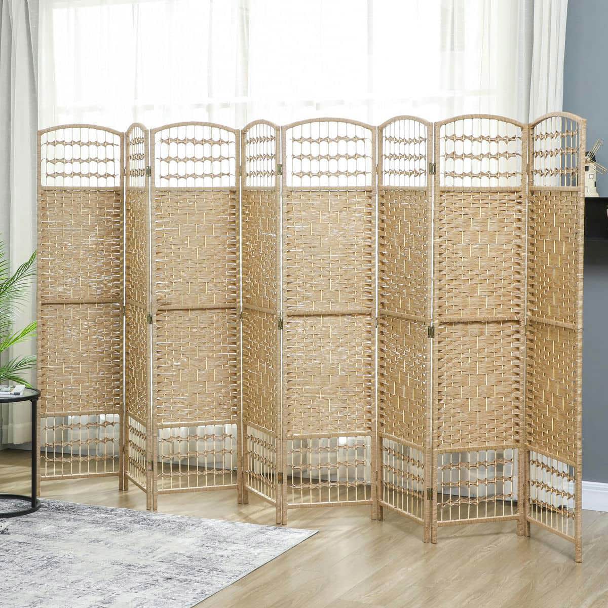 Spaco 8 Panel Folding Room Divider, Portable Privacy Screen, Wave Fiber Room Partition for Indoor as Living Room, Bedroom, Natural