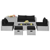 Spaco 8 Pieces Patio Rattan Furniture Set, Modular Furniture Set with Storage Waterproof Cover and Cushion, Space-Saving PE Rattan Furniture Set for Outdoor, Black
