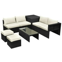 Spaco 8 Pieces Patio Rattan Storage Table Furniture Set, Outdoor Sectional, Off White
