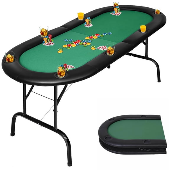 Spaco 8 Players Foldable Poker Table, Comfortable Family Games Table, Poker Table With Steel Legs, Green