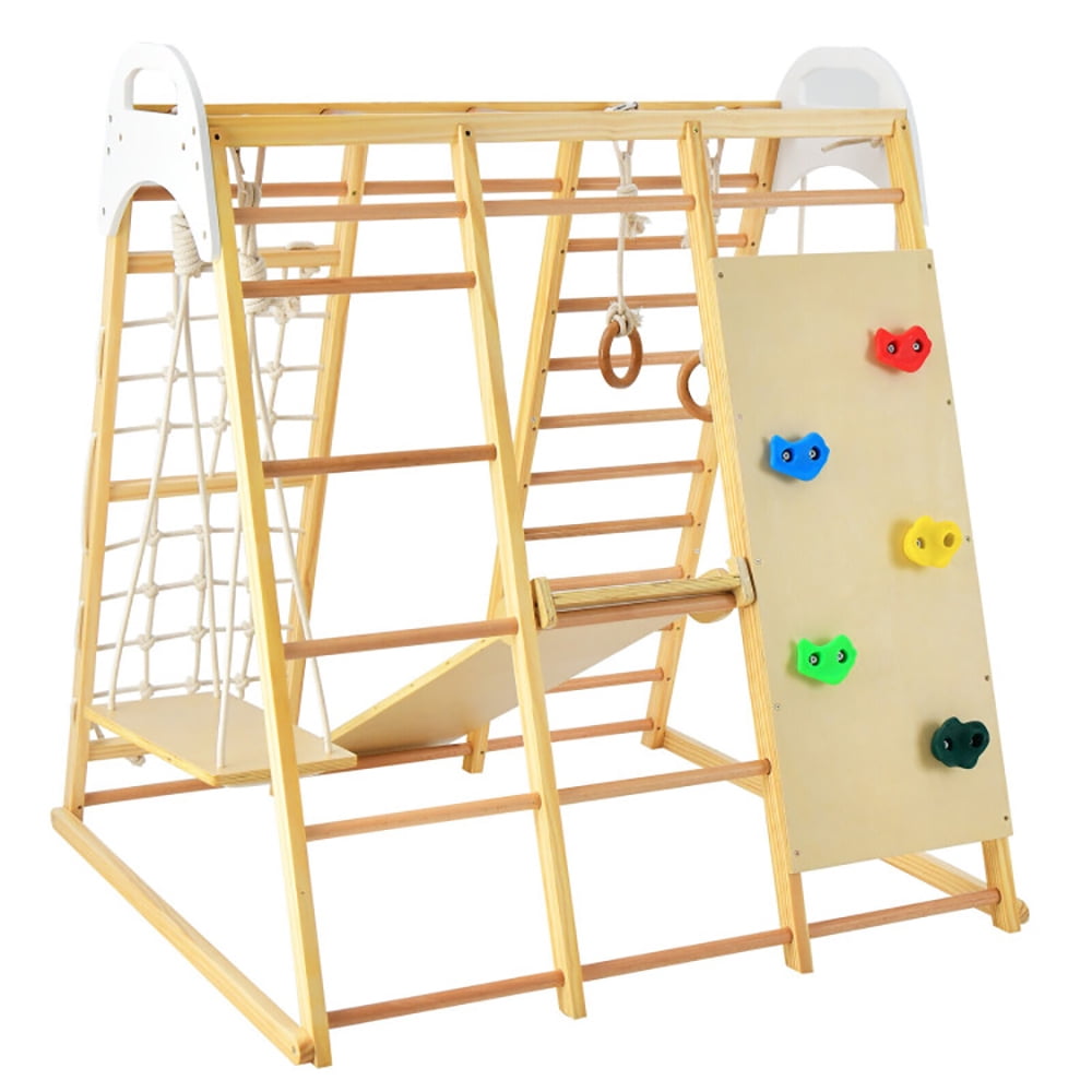 Spaco 8-in-1 Wooden Jungle Gym Playset, Kids Jungle Gym with Slide and Monkey Bars, Kids Play Equipment for Indoor Outdoor, Natural Spaco 8-in-1 Wooden Jungle Gym Playset, Kids Jungle Gym with Slide and Monkey Bars, Kids Play Equipment for Indoor Outdoor, Natural