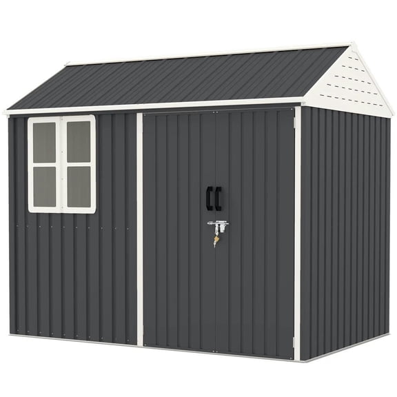 Spaco 8' x 6' Metal Garden Storage Shed, Extra Large Outdoor Tool Storage House with Doors, Window and Air Vents, Dark Gray