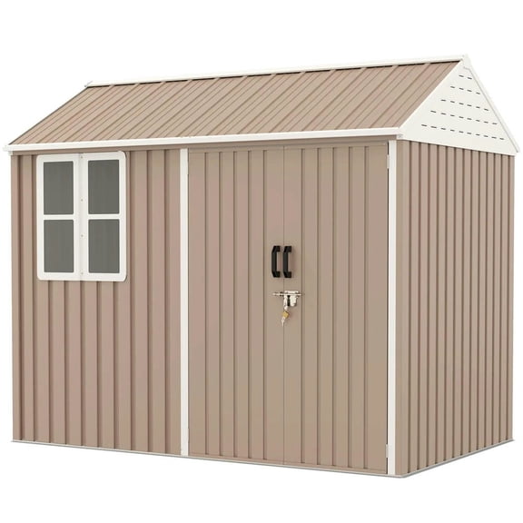 Spaco 8' x 6' Metal Garden Storage Shed, Extra Large Outdoor Tool Storage House with Doors, Window and Air Vents, Storage Shed for Outdoor, Brown