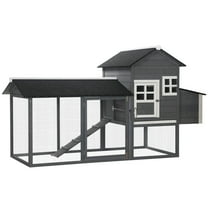 Spaco 84" Wooden Chicken Coop, Hen House with Run Nesting Box, Asphalt Roof, Removable Tray, Ramp, Poultry Cage for 2-3 Chickens, Gray