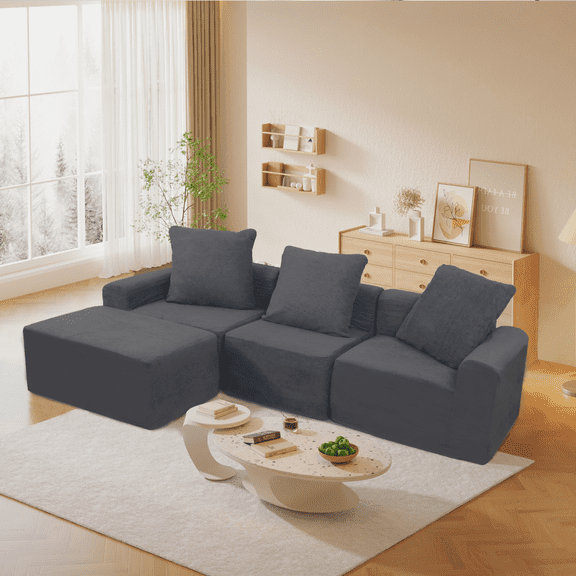 Spaco 85" Convertible Modular Sectional Sofa Set, Popular Microfiber Fabric Compression Couch for Living Room Bedroom, Gray