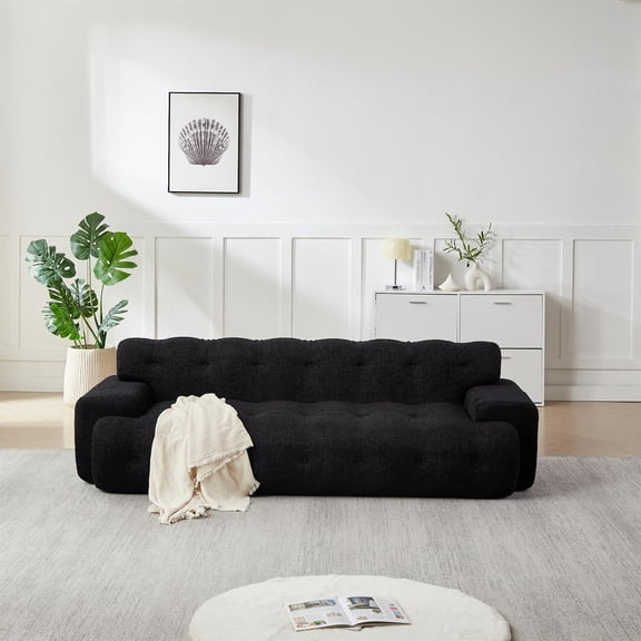 Spaco 87.4" Cloud Series Chenille 3-Seater Sofa, Button-Tufted Design, Square Arm, Soft Upholstery, Black