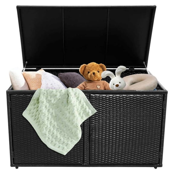 Spaco 88 Gallon Garden Patio Rattan Storage Container Box, Versatile Storage Box for Outdoor, Black