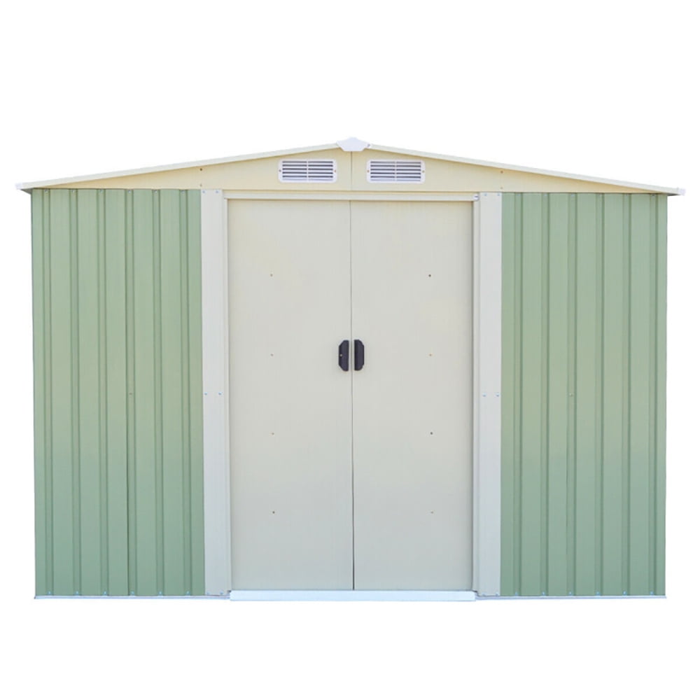 Spaco 8x8 Feet Outdoor Garden Galvanized Steel Storage Shed with Sliding Door-Light Green, Tools Bike Accessories, Beach Chairs and Push
