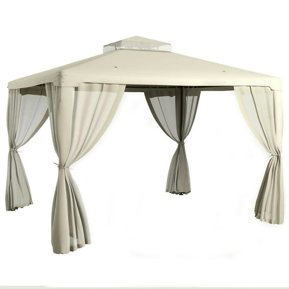 Spaco 9.6' x 11.6' Patio Shade, Outdoor Canopy Shelter with 2-Tier Roof and Steel Frame for Outdoor as Garden, Patio, Cream White