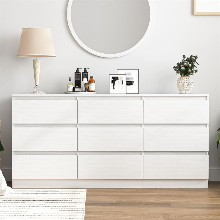 Spaco 9 Chest of Drawers, Multipurpose Minimalist Style 9 Drawer Dresser, Cabinet without Handle, Wooden Dressers for Bedroom, Living Room, Hallway, White Spaco 9 Chest of Drawers, Multipurpose Minimalist Style 9 Drawer Dresser, Cabinet without Handle, Wooden Dressers for Bedroom, Living Room, Hallway, White