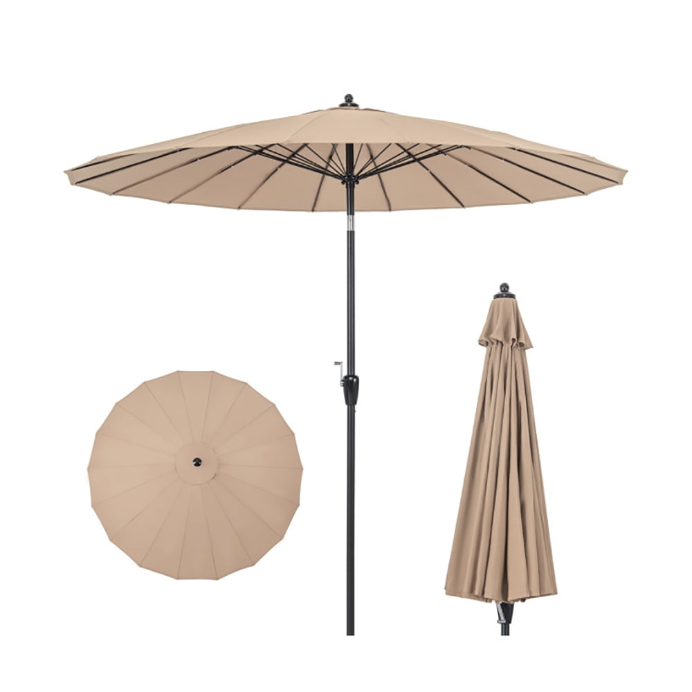 Spaco 9 Feet Round Patio Umbrella with 18 Fiberglass Ribs-Tan, Patio Offset Umbrella with Easy Tilt Adjustment, Outdoor Cantilever Hanging Umbrella