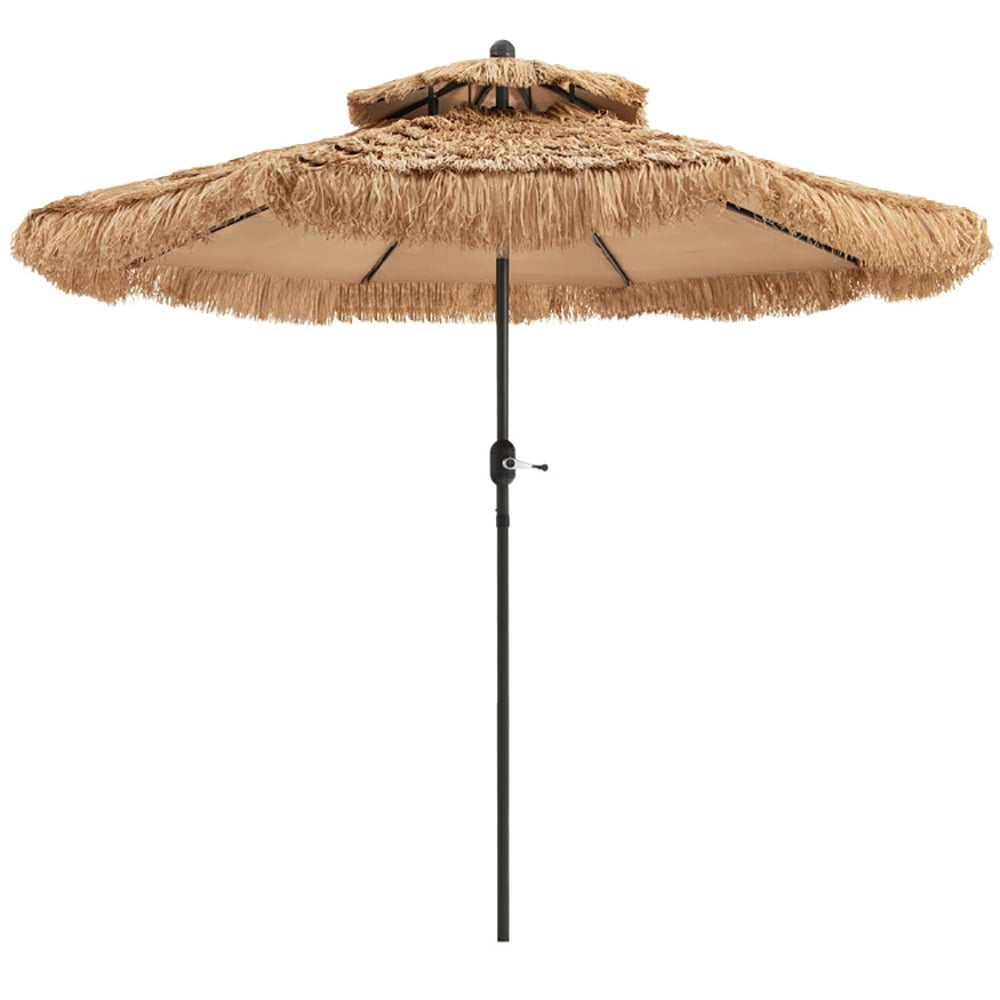 Spaco 9 Feet Thatched Tiki Umbrella with 8 Ribs, Outdoor Table Umbrella, Yard Umbrella, Market Umbrellas for Outdoor Patio Backyard Garden Lawn Sun Shade