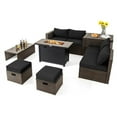 thumbnail image 1 of Spaco 9 Pieces Outdoor Patio Furniture Set with 42 Inch Propane Fire Pit Table-Black, Wicker Furniture Conversation Sets, Coffee Table for Garden, Poolside, Backyard, 1 of 9
