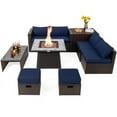 thumbnail image 1 of Spaco 9 Pieces Patio PE Wicker Sectional Set with 50000 BTU Fire Pit Table-Navy, Wicker Furniture Conversation Sets, Coffee Table for Garden, Poolside, Backyard, 1 of 8