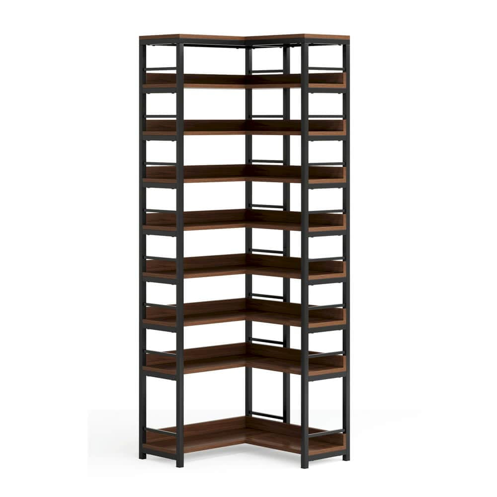 Spaco 9-Tier Corner Shoe Rack, Freestanding Shoe Storage Shelf, L-Shaped Shelf for Indoor as Home, Office, Black & Brown