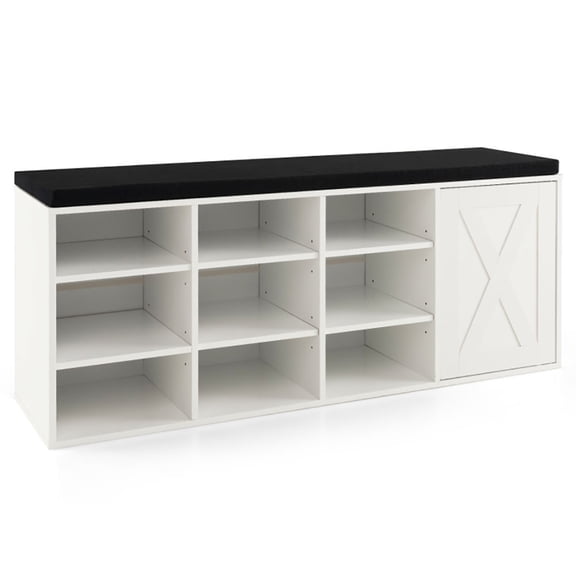 Spaco 9-cube Shoe Bench with Adjustable Shelves and Removable Padded Cushion-White, Shoe Storage Organizer for Entryway & Closet