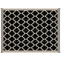 Spaco 9' x 12' Modern Outdoor Rug, Plastic, Reversible and Folding Rug with Four Straps for Camping, Deck, Beach, Black