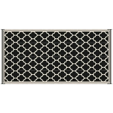 Spaco 9' x 18' Waterproof Plastic Straw Floor Mat, Reversible Outdoor Rug, Portable RV Camping Carpet, Large Floor Mat for Backyard, Deck, Picnic, Beach, Black & Beige