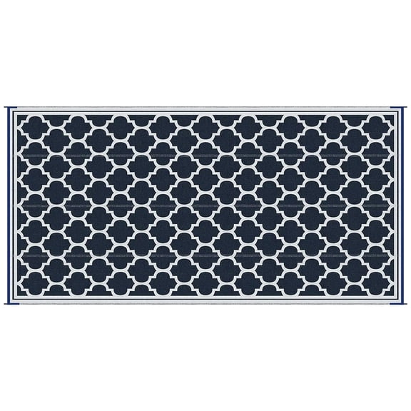 Spaco 9' x 18' Waterproof Plastic Straw Floor Mat, Reversible Outdoor Rug, Portable RV Camping Carpet, Large Floor Mat for Backyard, Deck, Picnic, Beach, Blue & White