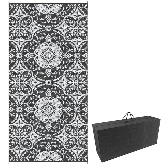 Spaco 9' x 18' Waterproof Plastic Straw Floor Mat, Reversible Outdoor Rug, Portable RV Camping Carpet, Large Floor Mat for Backyard, Deck, Picnic, Beach, Gray & White Floral