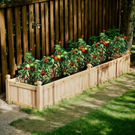 Spaco 91 x 24 x 16 Inch Divisible Planter Box for Growing Vegetables, Raised Garden Bed with Corner Drainage and Non-woven Liner for Patio, Garden, Backyard, Natural