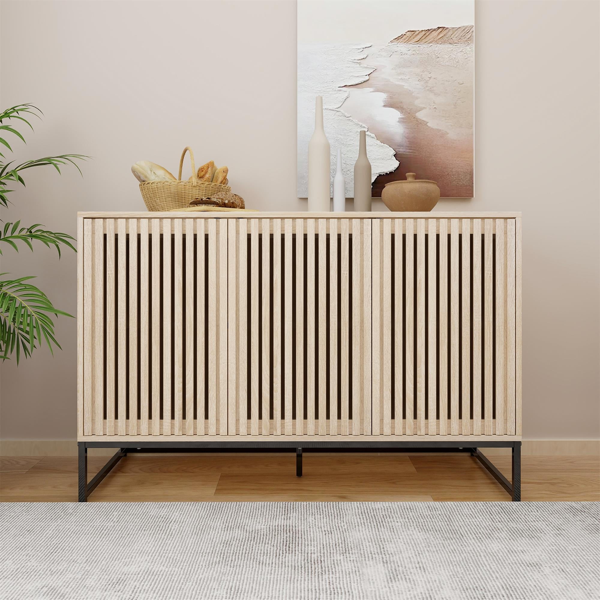 Spaco Accent Storage Cabinet, 3 Door Sideboard Cabinet for Living Room, Bedroom, Dining Room, Study, Natural Spaco Accent Storage Cabinet, 3 Door Sideboard Cabinet for Living Room, Bedroom, Dining Room, Study, Natural