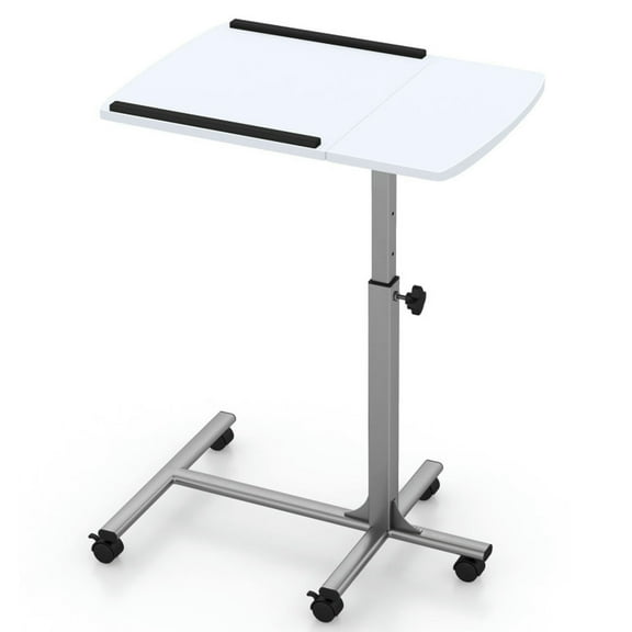 Spaco Adjustable Angle Height Rolling Laptop Table-White, Office Furniture, Portable Desk for Home and Office