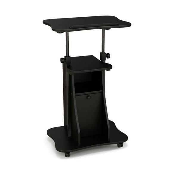 Spaco Adjustable Mobile Standing Desk Cart with Tilt Desktop and Cabinet-Black, Office Furniture, Portable Desk for Home and Office
