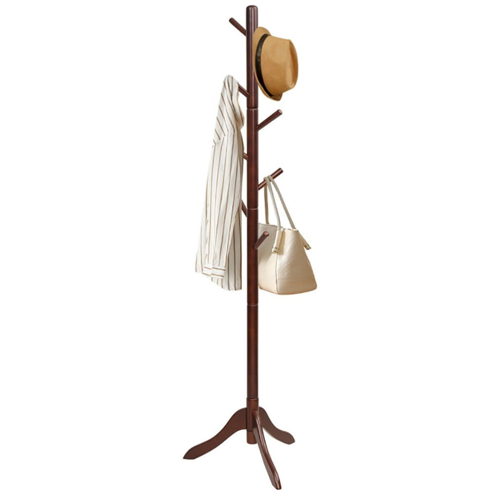 Adjustable Brown Rubber Wood Coat Rack with 8 Hooks