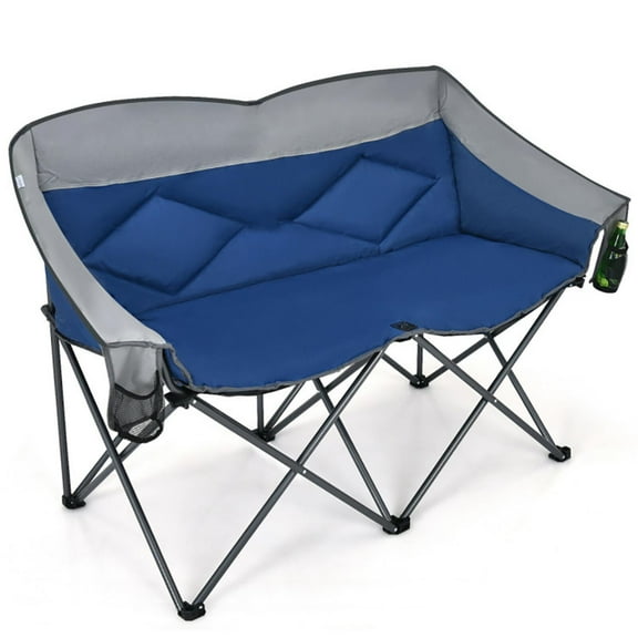 Spaco All-weather Portable Camping Folding Chair with Bags and Padded Backrest, Camping Fishing Folding Chair, Blue