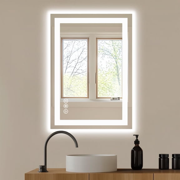 Spaco Anti-Fog LED Bathroom Mirror, 3 Lighting Modes, Dual Light Source, Memory Function, 3mm Tempered Nano Glass for Bathroom, Silver