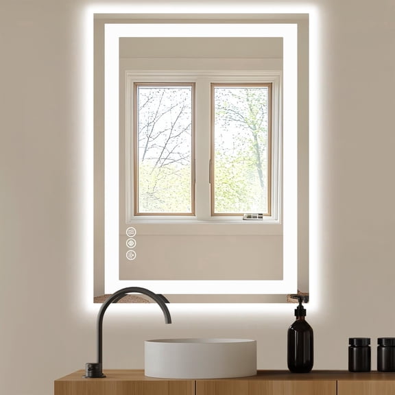 Spaco Anti-fog LED Bathroom Mirror, 3 Lighting Options, Dual Light Source, Memory Feature, 3mm Tempered Nano Glass for Bathroom Space, Silver