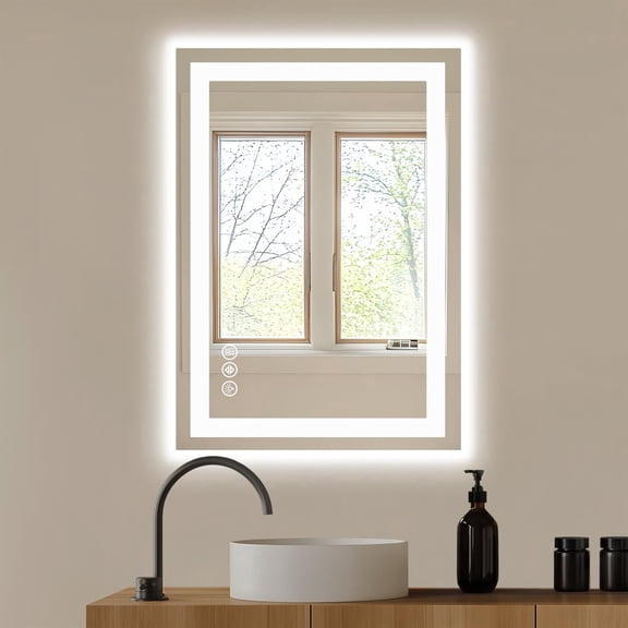 Spaco Anti-fog LED Bathroom Mirror, 3 Lighting Options, Dual Light Source, Memory Feature, 3mm Tempered Nano Glass for Bathroom Space, Silver