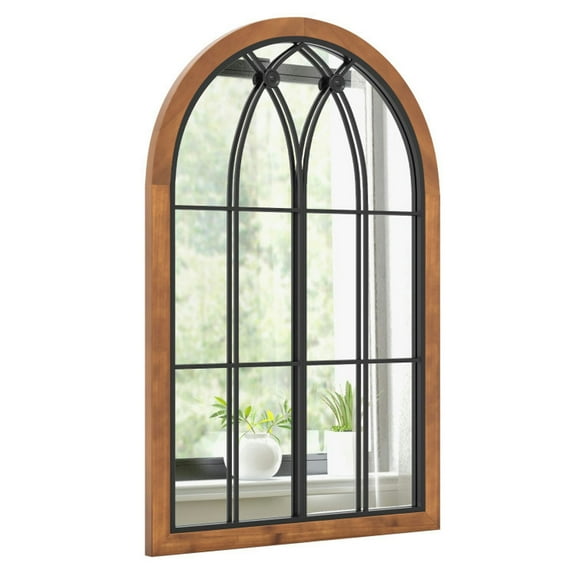 Spaco Arched Window Finished Mirror with Back Board-Natural, Mirrors for Wall