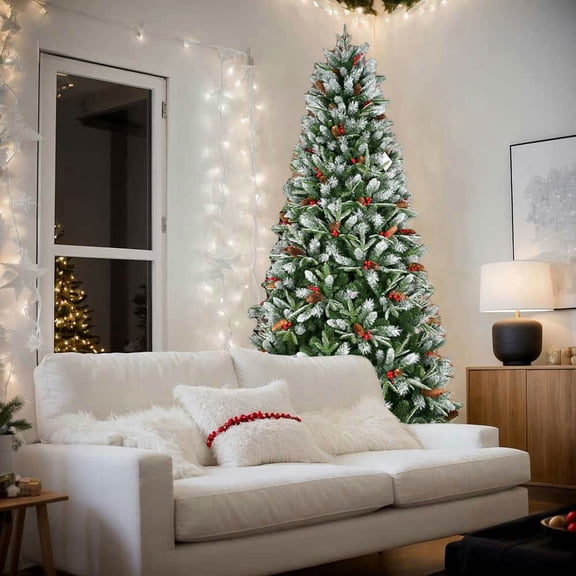 Spaco Artificial 4FT Christmas Tree with 747PE/PVC Mixed Branch Tips and Red Fruit, Christmas Tree with Hinged Premium & Foldable Base for Indoor Holiday Decoration, Green