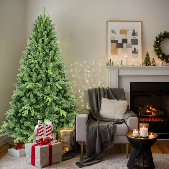 Spaco Artificial 7.5FT Christmas Tree with 2155PVC/Hard Needle Mixed Branch Tips, Christmas Tree with Hinged Premium & Foldable Base for Indoor Holiday Decoration, Green