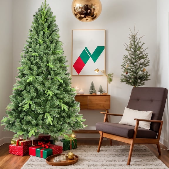 Spaco Artificial 7FT Christmas Tree with 1875PVC/Hard Needle Mixed Branch Tips, Christmas Tree with Hinged Premium & Foldable Base for Indoor Holiday Decoration, Green