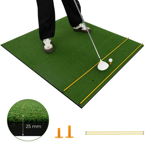 Spaco Artificial Turf Mat for Indoor and Outdoor Golf Practice Includes 2 Rubber Tees and 2 Alignment Sticks-25mm, Golf Hitting Mat Artificial Turf Mat for Indoor/Outdoor Practice