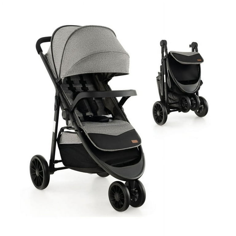 Spaco Baby Jogging Stroller with Adjustable Canopy for Newborn Gray Compact Stroller for Infant Toddler